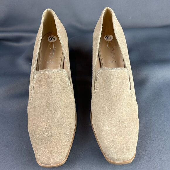 JOIE Wevenly Suede Leather Block Heel Shoes Tan Slip On Loafers Size 9.5 NEW - Picture 2 of 16